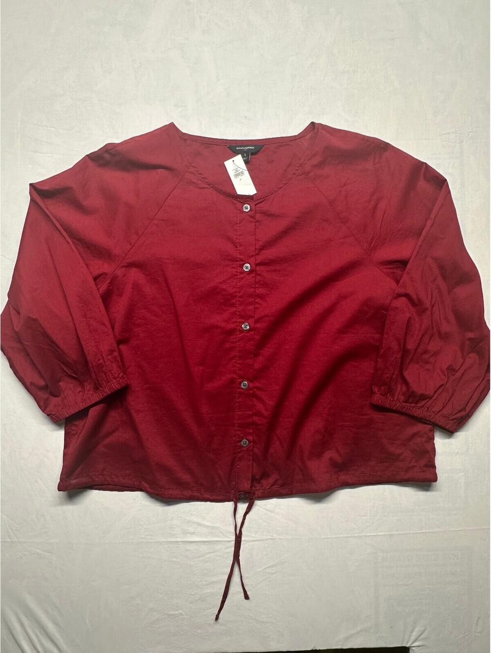 NWT Banana Republic  Voile Blouson-Sleeve Peasant Drawstring Top Red L